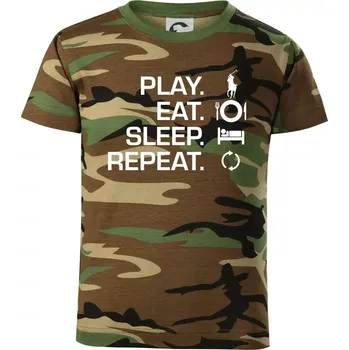Play Eat Sleep Repeat polo - Dětské maskáčové triko - 104-110cm / 3-4 roky ( Hnědý maskáč )