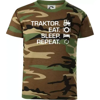 Chlapecké tričko Traktor eat sleep repeat - Dětské maskáčové triko - 104-110cm / 3-4 roky ( Hnědý maskáč )