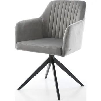 Jídelní židle DELIFE Jídelní židle Greg-Flex samet šedá křížová podnož široká černá otočná 360° houpací funkce taštičkové pružiny