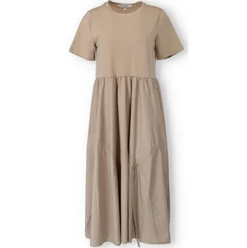 Dámské šaty Kombinované dlouhé šaty MC 23275 barva: hnědá-camel, velikost: L/XL