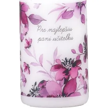 Svíčka SK.Válec 50x90 mm Pre učiteľku - fialové květy, svíčka 110 gram 110 gram