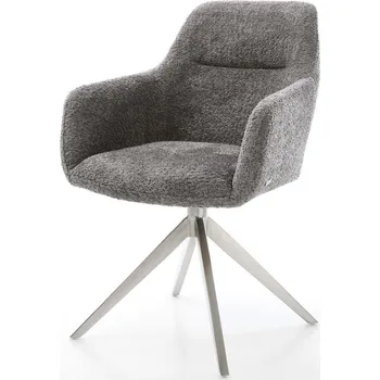 Jídelní židle DELIFE Jídelní židle Pejo-Flex bouclé šedá křížová podnož široká nerezová ocel 360° otočná houpací funkce taštičkové pružiny