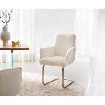 Jídelní židle DELIFE Jídelní židle Heira-Flex s područkami bouclé bílá jídelní židle plochá nerezová ocel taštičkové pružiny