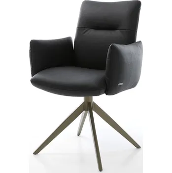 Jídelní židle DELIFE Jídelní židle Jova-Flex s područkami pravá kůže černá široká křížová podnož titanová barva otočná 360° houpací funkce taštičkové pružiny