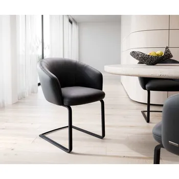 Jídelní židle DELIFE Jídelní židle Caja-Flex s područkami pravá kůže černá jídelní židle plochá černá taštičkové pružiny