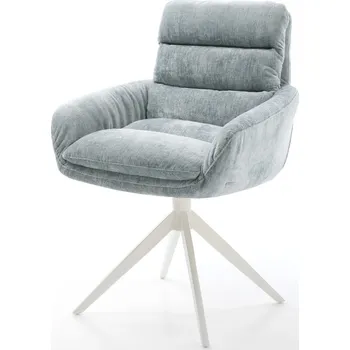 Jídelní židle DELIFE Jídelní židle Abelia-Flex s područkami žinylka pastelově modrá široká křížová podnož bílá otočná 360° houpací funkce