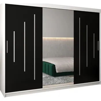 Šatní skříň Šatní skříň s posuvnými dveřmi a dvoudílným zrcadlem YORK1 - 250x200cm -Bílá-Černá-