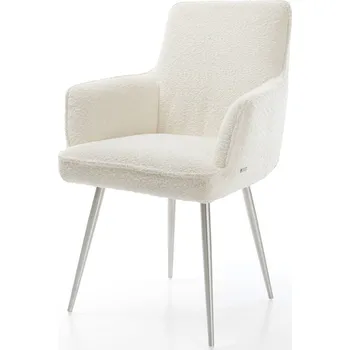 Jídelní židle DELIFE Jídelní židle Heira-Flex s područkami bouclé bílá 4-nohá zúžená nerezová ocel taštičkové pružiny