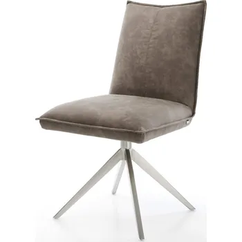 Jídelní židle DELIFE Jídelní židle Lelio-Flex mikrovlákno taupe vintage křížová podnož široká nerezová ocel 360° otočný houpací funkce taštičkové pružiny