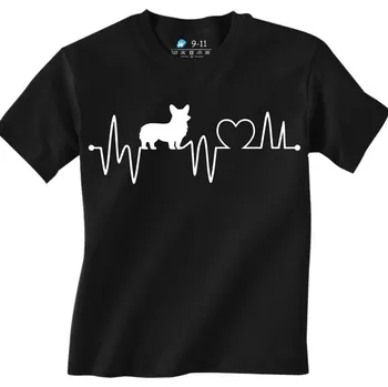 Chlapecké tričko Dětské tričko Kardiogram lásky a Corgi (Velikost: 7-8, Barva: Černá)