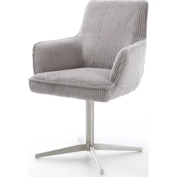 Jídelní židle DELIFE Jídelní židle Heira-Flex s područkami manšestr stříbrně šedá podnož kříž nerezová ocel 360° otočný taštičkové pružiny