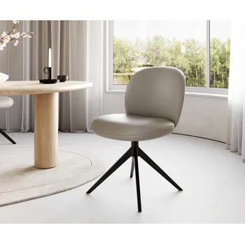 Jídelní židle DELIFE Jídelní židle Nube-Flex pravá kůže tmavě béžová křížová podnož široká černá 360° otočná taštičkové pružiny