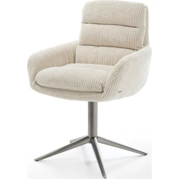 Jídelní židle DELIFE Jídelní židle Abelia-Flex s područkami manšestr béžová podnož ve tvaru kříže grafitová 360° otočná houpací funkce