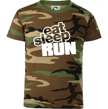 Eat sleep run velké - Dětské maskáčové triko - 104-110cm / 3-4 roky ( Hnědý maskáč )