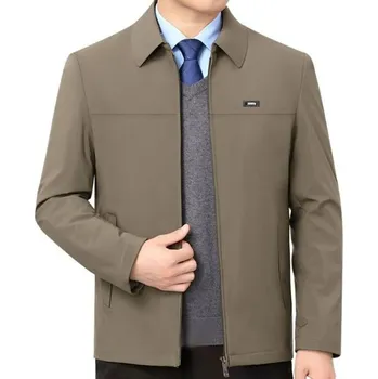 Pánská elegantní bunda s límcem Lehká podzimní bunda na zip Stylová bunda do práce i města Jednobarevná bunda pro formální příležitosti béžova XS