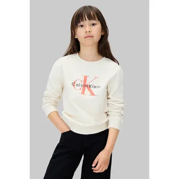 Chlapecká mikina Dětská bavlněná mikina Calvin Klein Jeans béžová barva, s potiskem, IU0IU00714 IU0IU00714.9BYA 02X, vel. 152