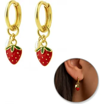 Náušnice Flamenco Mystique Pozlacené náušnice z chirurgické oceli 14k ve tvaru jahod, červené, KST3406