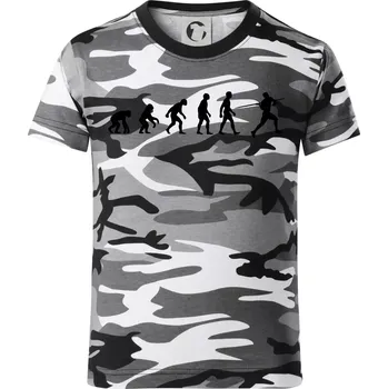 Chlapecké tričko Evoluce hod oštěpem - Dětské maskáčové triko - 146 cm/10 let ( Šedý maskáč )