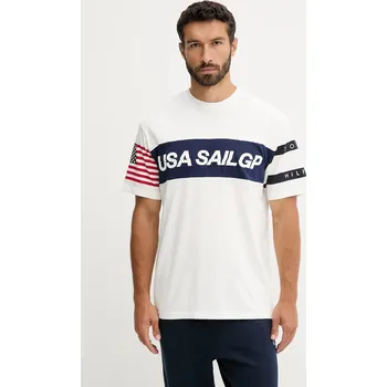 Bavlněné tričko Tommy Hilfiger x SAIL GP pánské, béžová barva, s potiskem, MW0MW41418 01X, vel. M