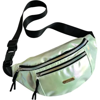 Ledvinka Ledvinka s duhovým efektem 31 x 15 x 8 cm Dámská a pánská taška na zip Nastavitelný popruh Vnitřní kapsa na zip Cestování zelená