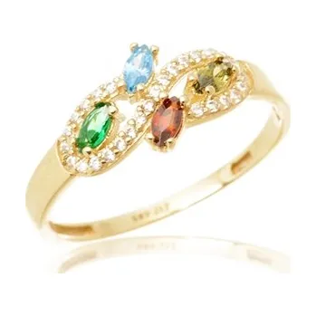 Prsten Dámský prsten ze žlutého zlata s barevnými zirkony PR0789F + DÁREK ZDARMA