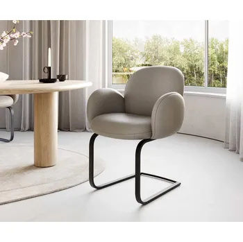 Jídelní židle DELIFE Jídelní židle Nube-Flex s područkami pravá kůže tmavě béžová jídelní židle plochá černá taštičkové pružiny