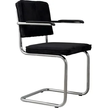 Jídelní židle Černá manšestrová jídelní židle ZUIVER RIDGE RIB s područkami