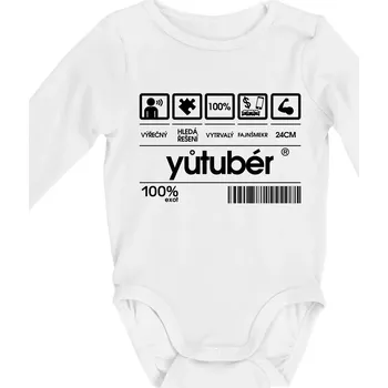 Čárový kód - youtuber - Body kojenecké s dlouhým rukávem - Dlouhý r. 3-6 měs ( Bílá )