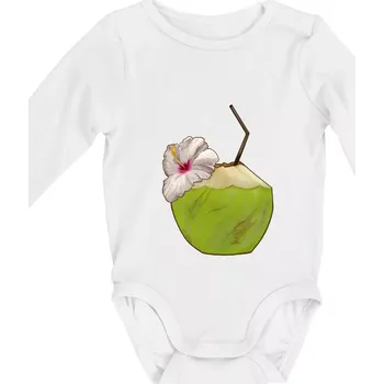 Kojenecký body Kokosový nápoj - Body kojenecké s dlouhým rukávem - Dlouhý r. do 3 měs ( Bílá )