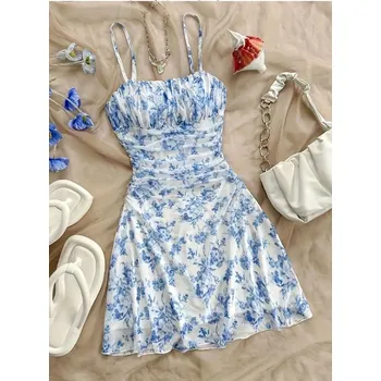 Dámské šaty Dámské letní mini šaty s květinovým potiskem Barva: modrá, Velikost: L