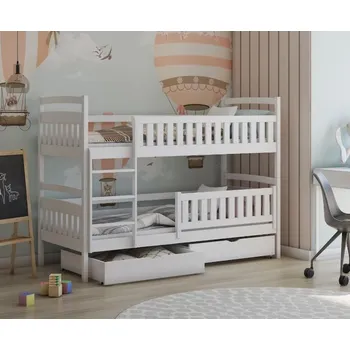 Dětská postel Dětská patrová postel z masivu borovice IGOREK se šuplíky - 200x90 cm - BÍLÁ