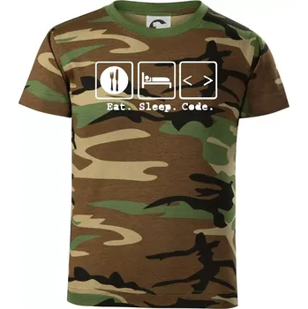 Chlapecké tričko Eat sleep Code - Dětské maskáčové triko - 104-110cm / 3-4 roky ( Hnědý maskáč )