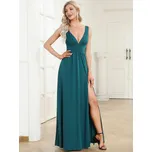 Maxi šaty s hlubokým výstřihem a rozparkem Barva: Tyrkysová, Velikost: 6XL