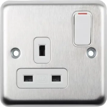 Elektrická zásuvka Zásuvka Stříbrná 1cestná Ocel spínaná 13A MK Electric