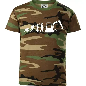 Chlapecké tričko Evoluce bagr malý - Dětské maskáčové triko - 146 cm/10 let ( Hnědý maskáč )