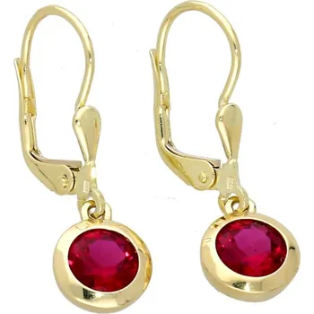 Náušnice Goldstore Visací zlaté náušnice s kulatými rubíny Váha: 2.38 g