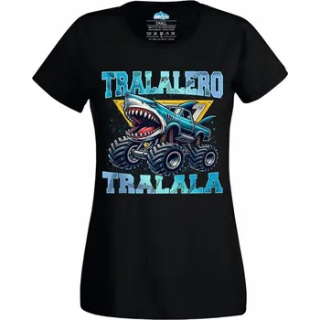 Dámské tričko Dámské tričko Žraločí Monster Truck Tralalero Tralala (Velikost: 4XL, Barva: Černá)