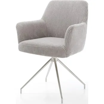 Jídelní židle DELIFE Jídelní židle Xana-Flex s područkami manšestr stříbrně šedá křížová podnož zúžená nerezová ocel 180° otočná taštičkové pružiny