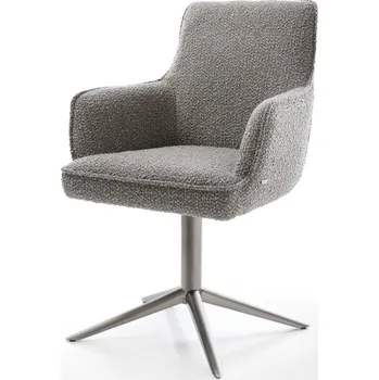 Jídelní židle DELIFE Jídelní židle Heira-Flex s područkami bouclé stříbrně šedá křížová podnož grafitová 360° otočná houpací funkce taštičkové pružiny
