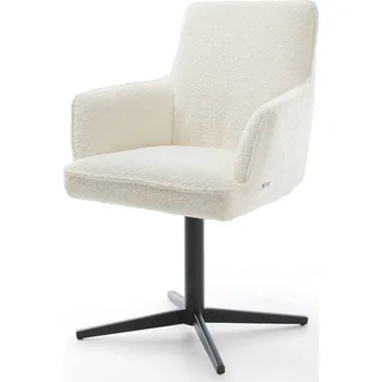 Jídelní židle DELIFE Jídelní židle Heira-Flex s područkami bouclé bílá černá křížová podnož 360° otočná taštičkové pružiny