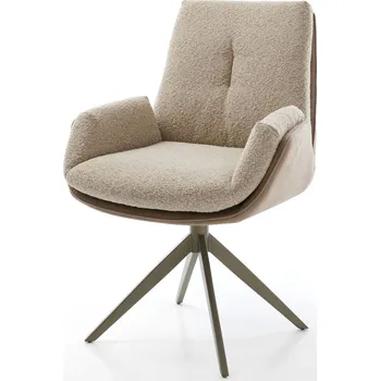 Jídelní židle DELIFE Jídelní židle Clea-Flex kombinace materiálů tmavě béžová křížová podnož široká titanová povrchová úprava otočná 360° houpací funkce