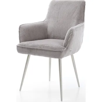 Jídelní židle DELIFE Jídelní židle Heira-Flex s područkami manšestr stříbrně šedá 4 nohy zúžené nerezová ocel taštičkové pružiny