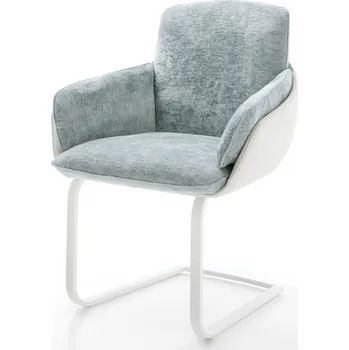 Jídelní židle DELIFE Jídelní židle Luan-Flex s područkami kombinace materiálů pravá kůže bílá pastelově modrá jídelní židle plochá bílá