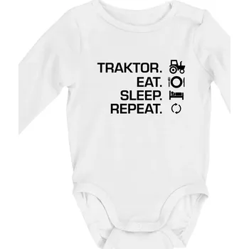Traktor eat sleep repeat - Body kojenecké s dlouhým rukávem - Dlouhý r. 3-6 měs ( Bílá )
