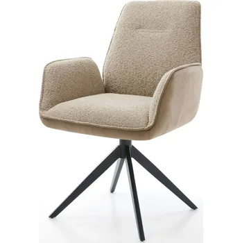 Jídelní židle DELIFE Jídelní židle Zoa-Flex kombinace materiálů tmavě béžová křížová podnož široká černá 360° otočná taštičkové pružiny