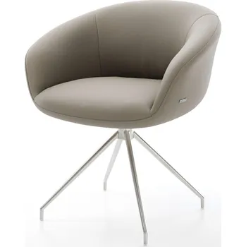 Jídelní židle DELIFE Jídelní židle Vinka-Flex s područkami pravá kůže tmavě béžová křížová podnož zúžená nerezová ocel 180° otočná taštičkové pružiny