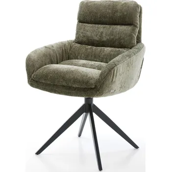 Jídelní židle DELIFE Jídelní židle Abelia-Flex s područkami žinylka olivová křížová podnož široká černá otočná 360° houpací funkce