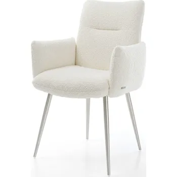 Jídelní židle DELIFE Jídelní židle Jova-Flex s područkami bouclé bílá 4-nohá zúžená nerezová ocel taštičkové pružiny