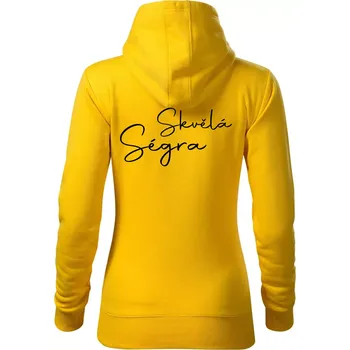 Dámská mikina Skvělá ségra - nápis na zádech - Mikina dámská Cape s kapucí - L ( Žlutá )