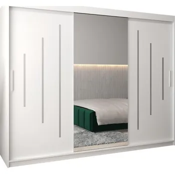 Šatní skříň Šatní skříň s posuvnými dveřmi a dvoudílným zrcadlem YORK1 - 250x200cm -Bílá-